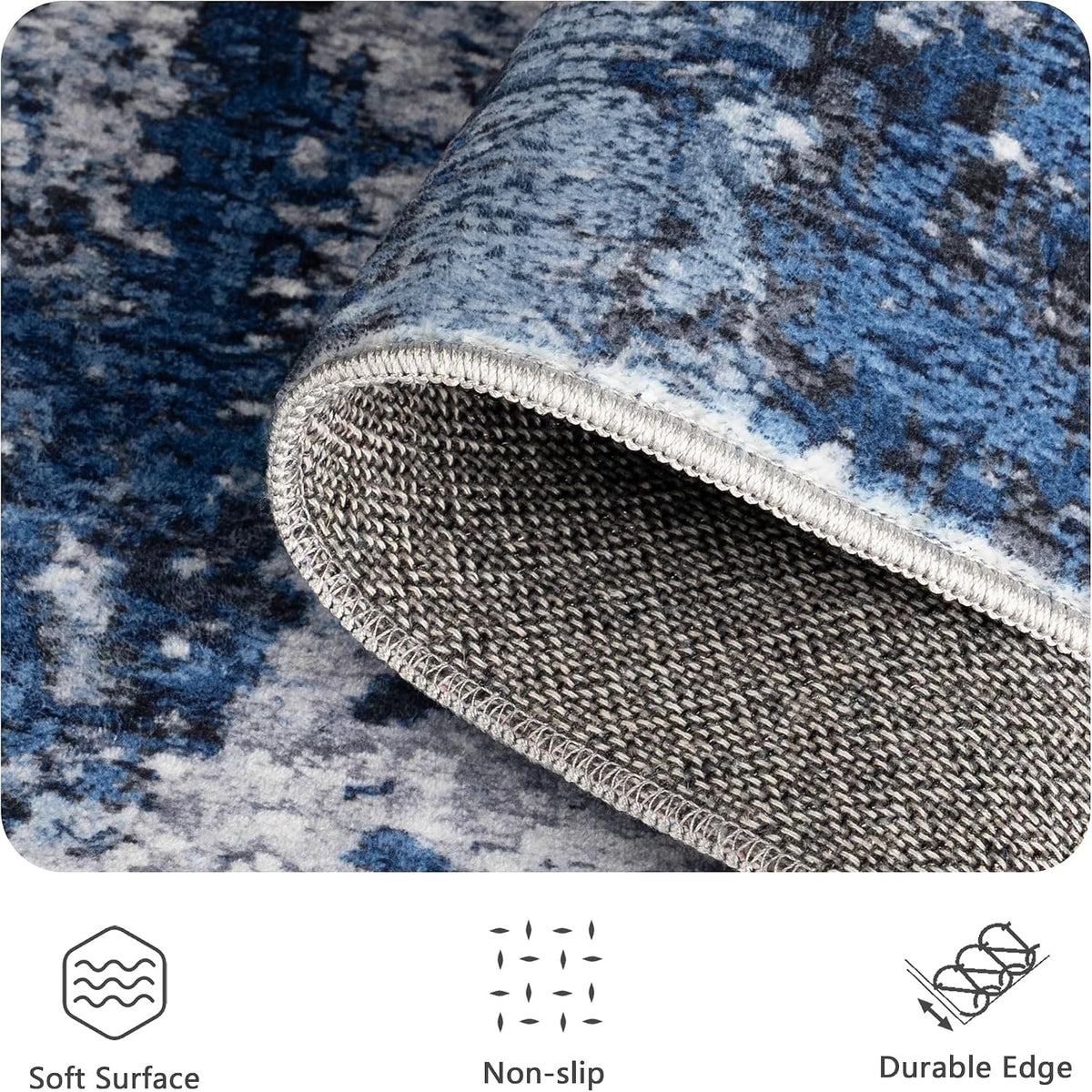 8x10 Area Rugs, Abstract Morden Soft Washable Rug, Non-Slip Low Pile Rugs for Living Room, Bedroom, Dining Room, Home, Office(Ocean Blue)