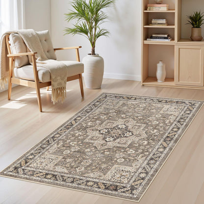 cotiled 9x12 Area Rug for Living Room, Washable, Traditional, Beige