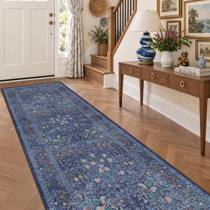 Floral Dark Green Washable Area Rugs 8x10, Vintage Living Room Rug