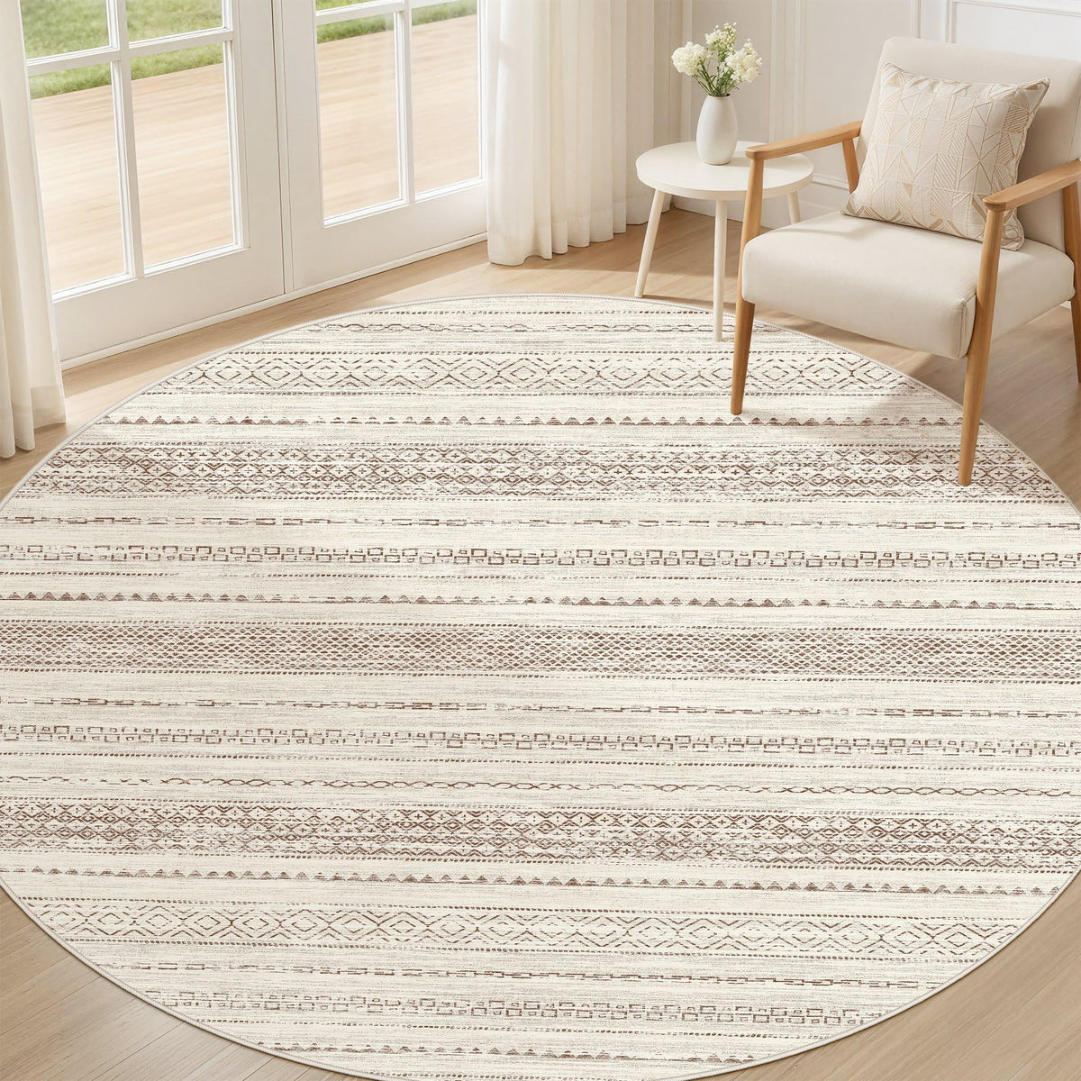 Nakagishi 10X14 Area Rugs for Living Room: Washable Modern Abstract Rug with Non-Slip Silicone Backing Low Pile Soft Carpet for Bedroom & Dining Decor Ideal for Families with Kids and Pets-Brown