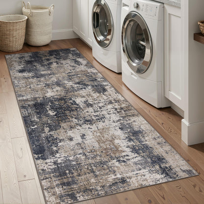 Sasttie 8x10 Washable Area Rug, Modern Abstract Large Carpet, Black & White
