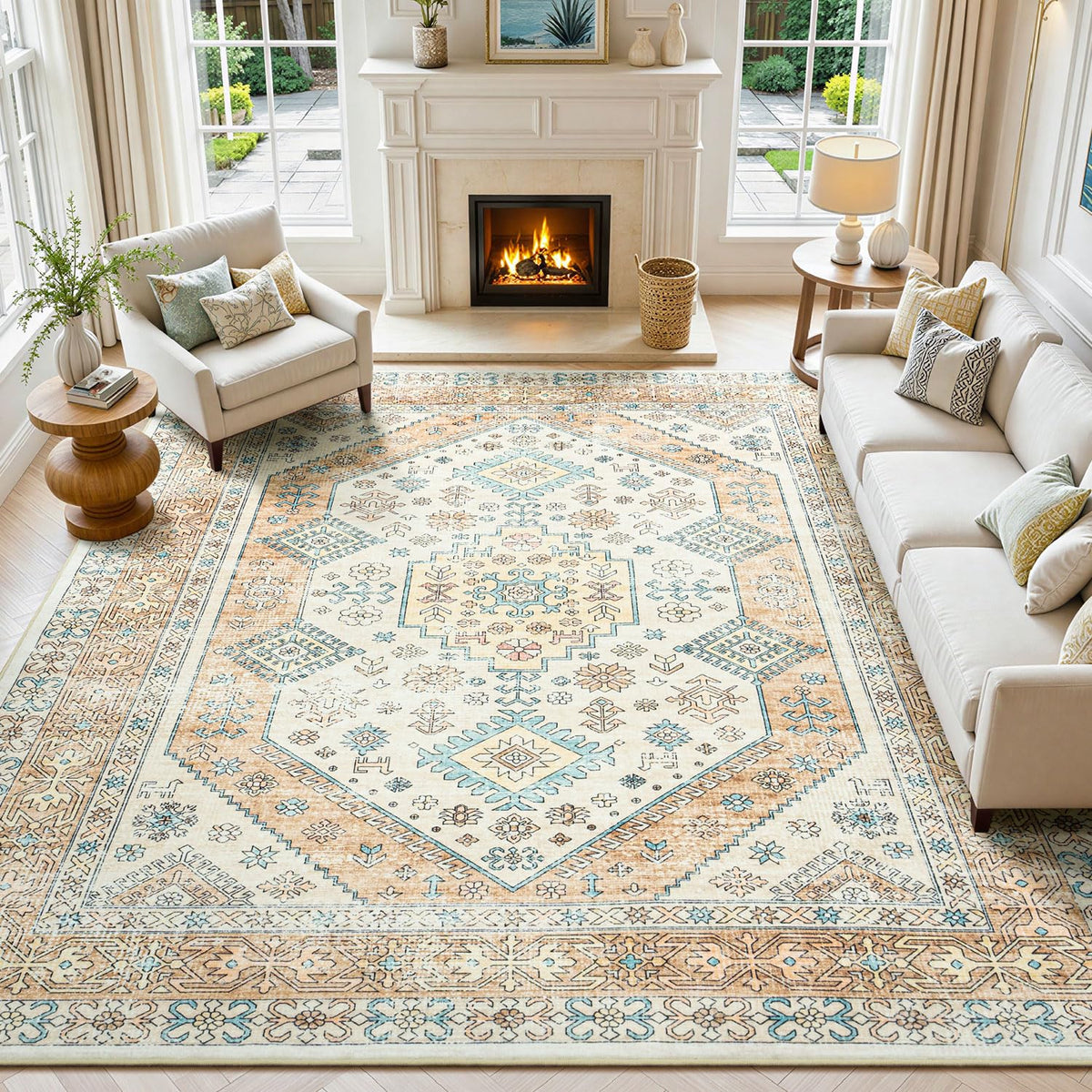 Lofus 8x10 Area Rugs for Living Room Bedroom, Soft Boho Carpet Floral Brown