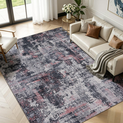 Sasttie 8x10 Washable Area Rug, Modern Abstract Large Carpet, Black & White