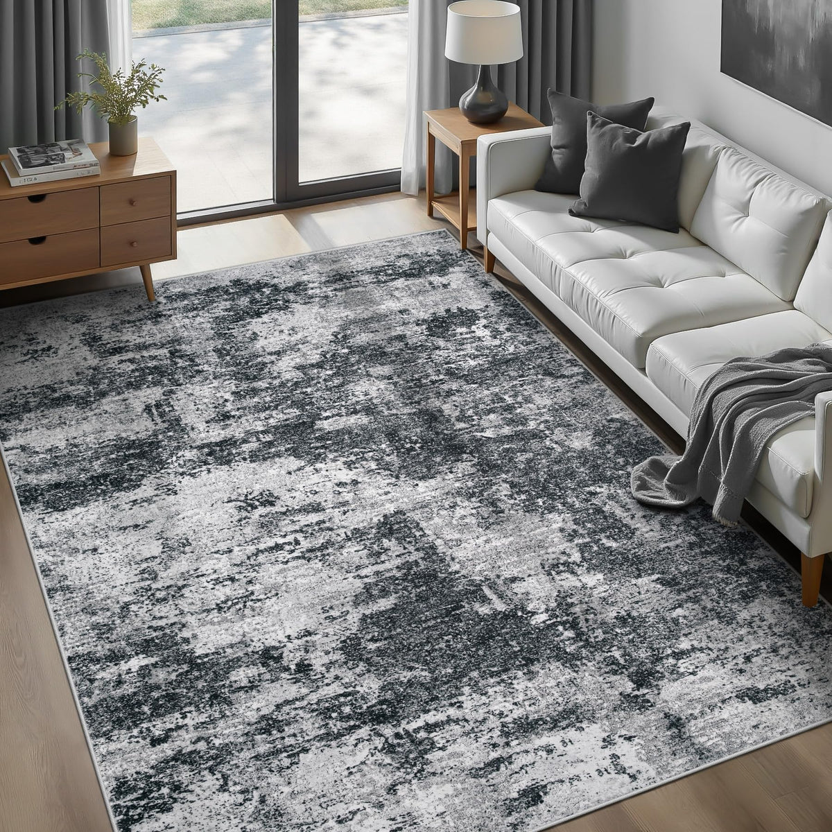 pmtsns Area Rugs 8x10 for Living Room: Washable Rug Modern Abstract Neutral Soft Non-Slip Low-Pile Indoor Large Carpet for Bedroom Dining Room Playroom Home Office (Blue Grey Brown, 8'x10')