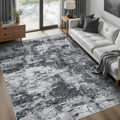 pmtsns Area Rugs 8x10 for Living Room: Washable Rug Modern Abstract Neutral Soft Non-Slip Low-Pile Indoor Large Carpet for Bedroom Dining Room Playroom Home Office (Blue Grey Brown, 8'x10')