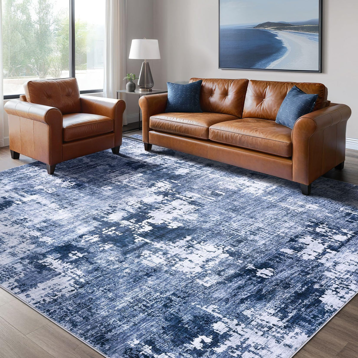 DMOYEST Area Rug Living Room Rugs 9x12 Washable Abstract Grey Carpet