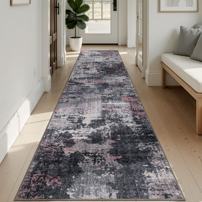 Sasttie 8x10 Washable Area Rug, Modern Abstract Large Carpet, Black & White