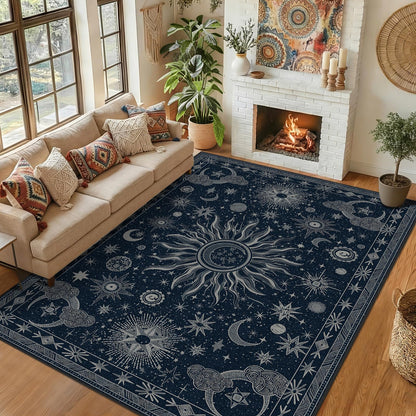 Vacuum-Friendly, 8x10 Washable Area Rug, Black Gold Beige Red