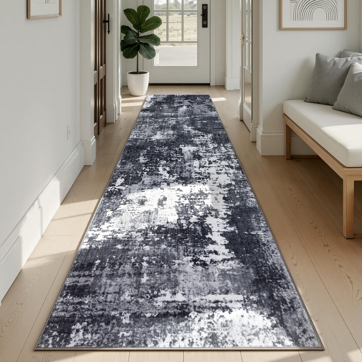 Sasttie 8x10 Washable Area Rug, Modern Abstract Large Carpet, Black & White