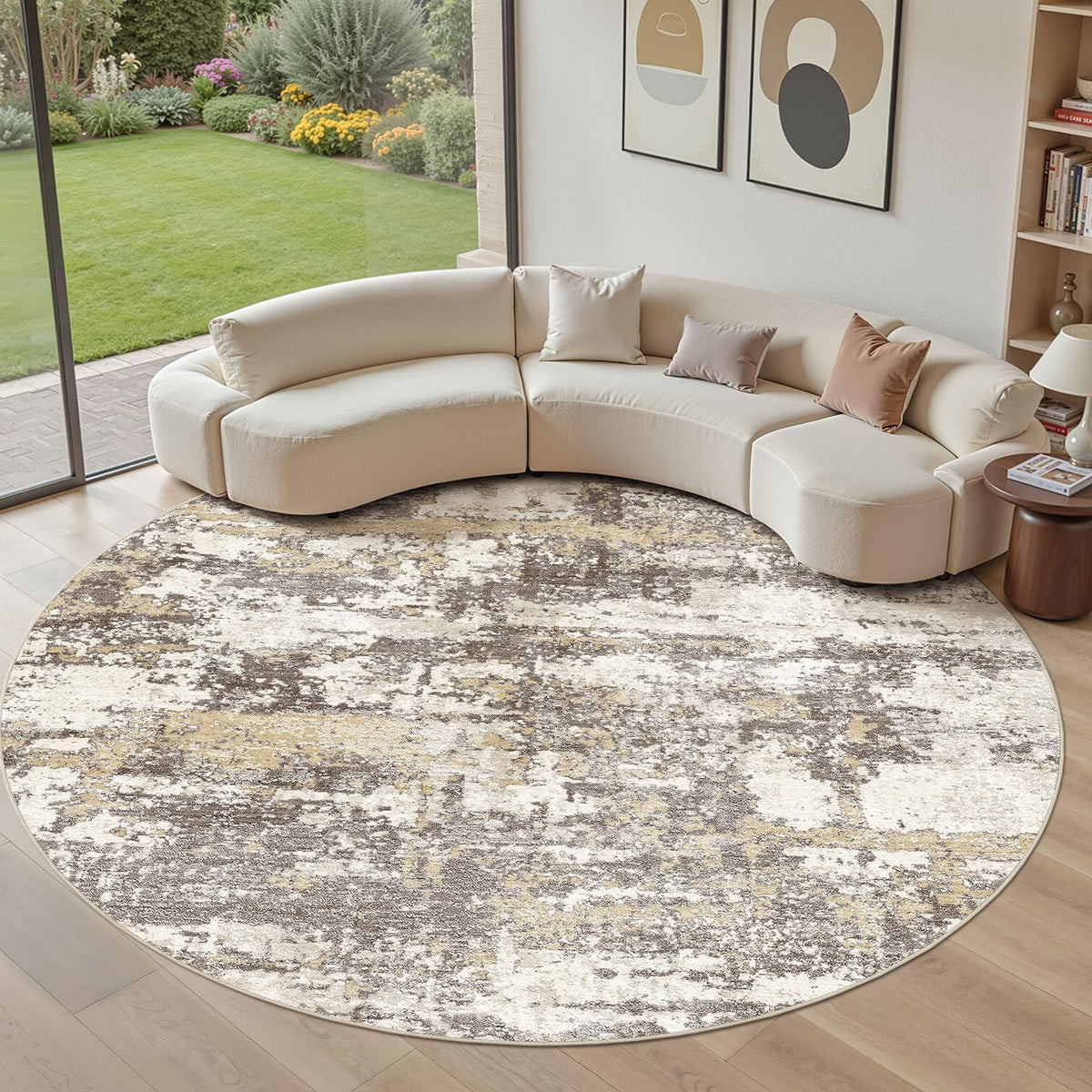8x10 Area Rugs Living Room Abstract Washable Rug, Gold Brown