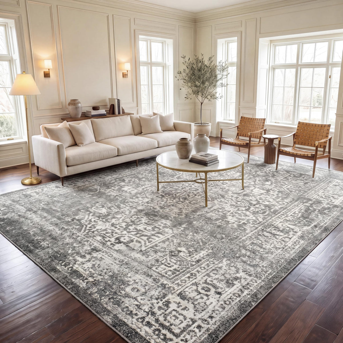 SAFAVIEH Evoke Area Rug 8x10 Large, Ivory & Taupe EVK256E