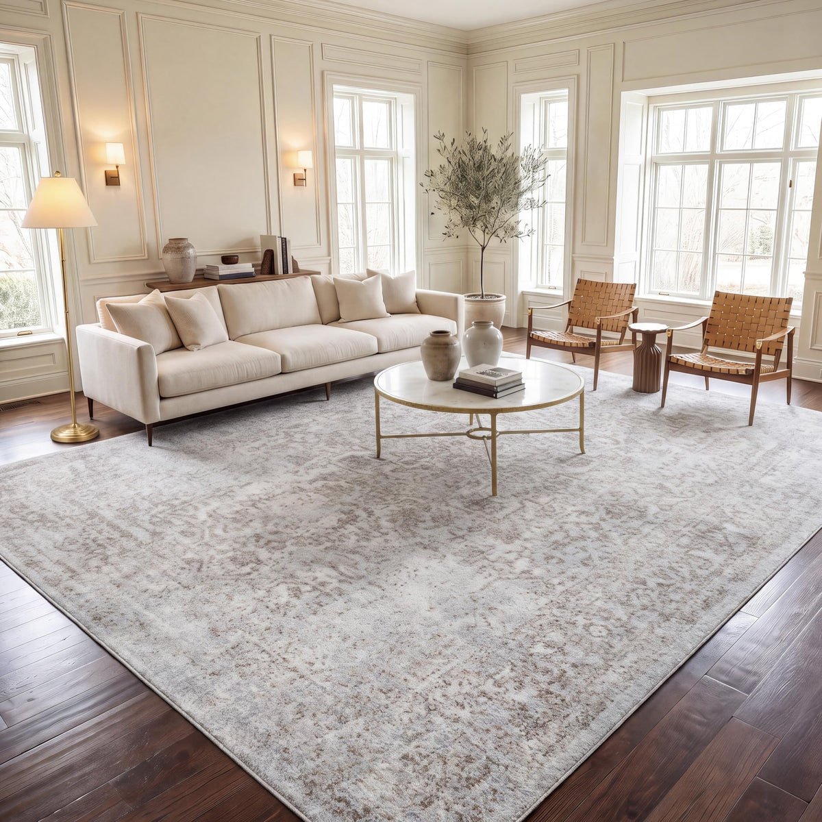 SAFAVIEH Evoke Area Rug 8x10 Large, Ivory & Taupe EVK256E