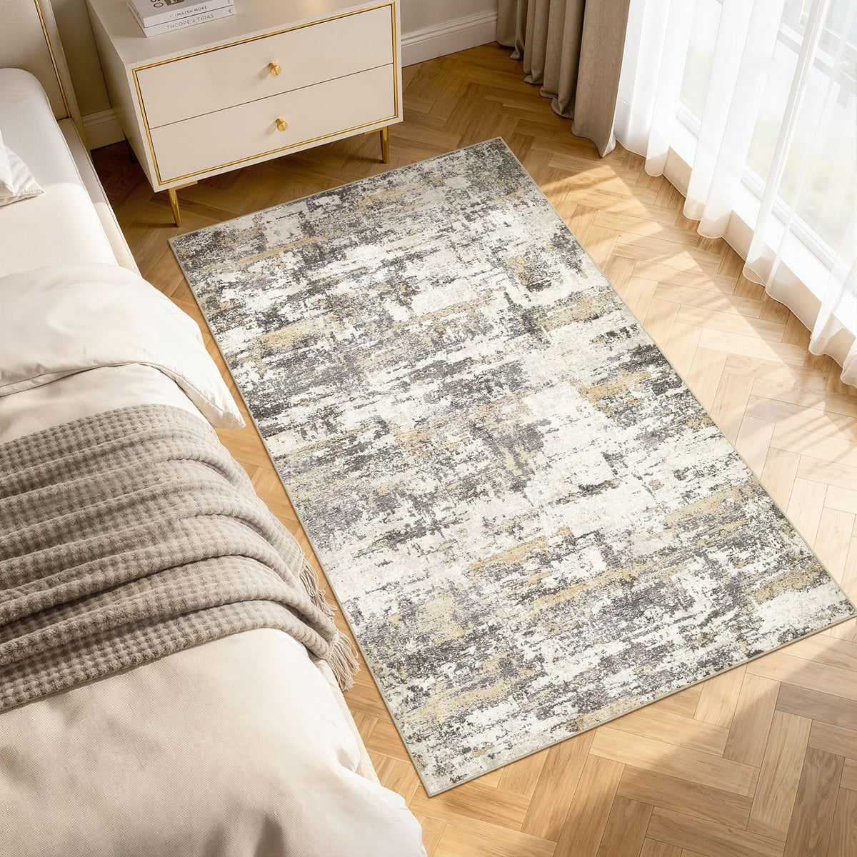 8x10 Area Rugs Living Room Abstract Washable Rug, Gold Brown