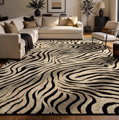 YIHOUSE 5×7 Ft Area Rugs for Living Room: Modern Washable Rug - Abstract Black and Cream White Rug for Bedroom Dining Room Office Playroom Nursery Home Decor - Nonslip Non-Shedding Striped Rugs