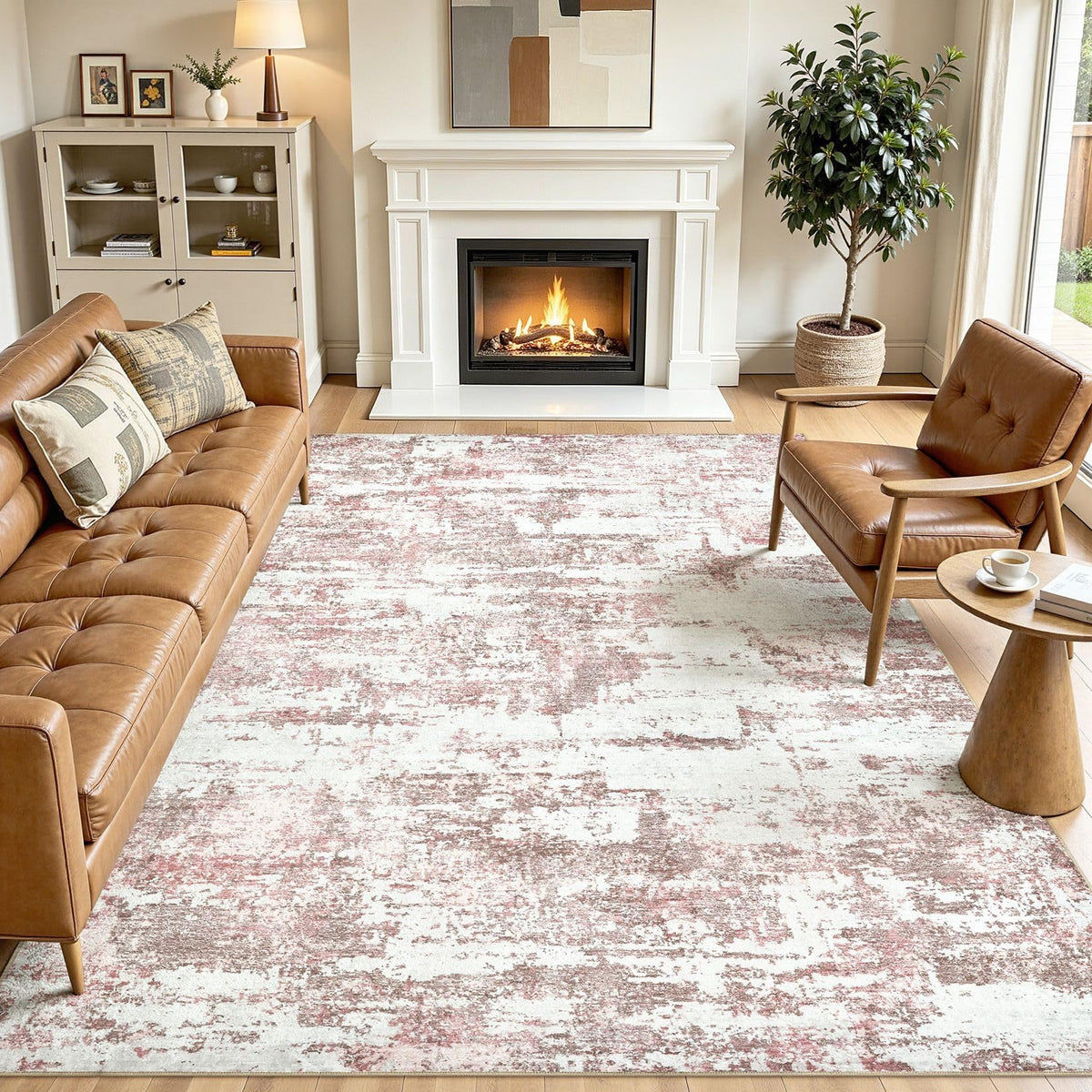 8x10 Area Rugs Living Room Abstract Washable Rug, Gold Brown