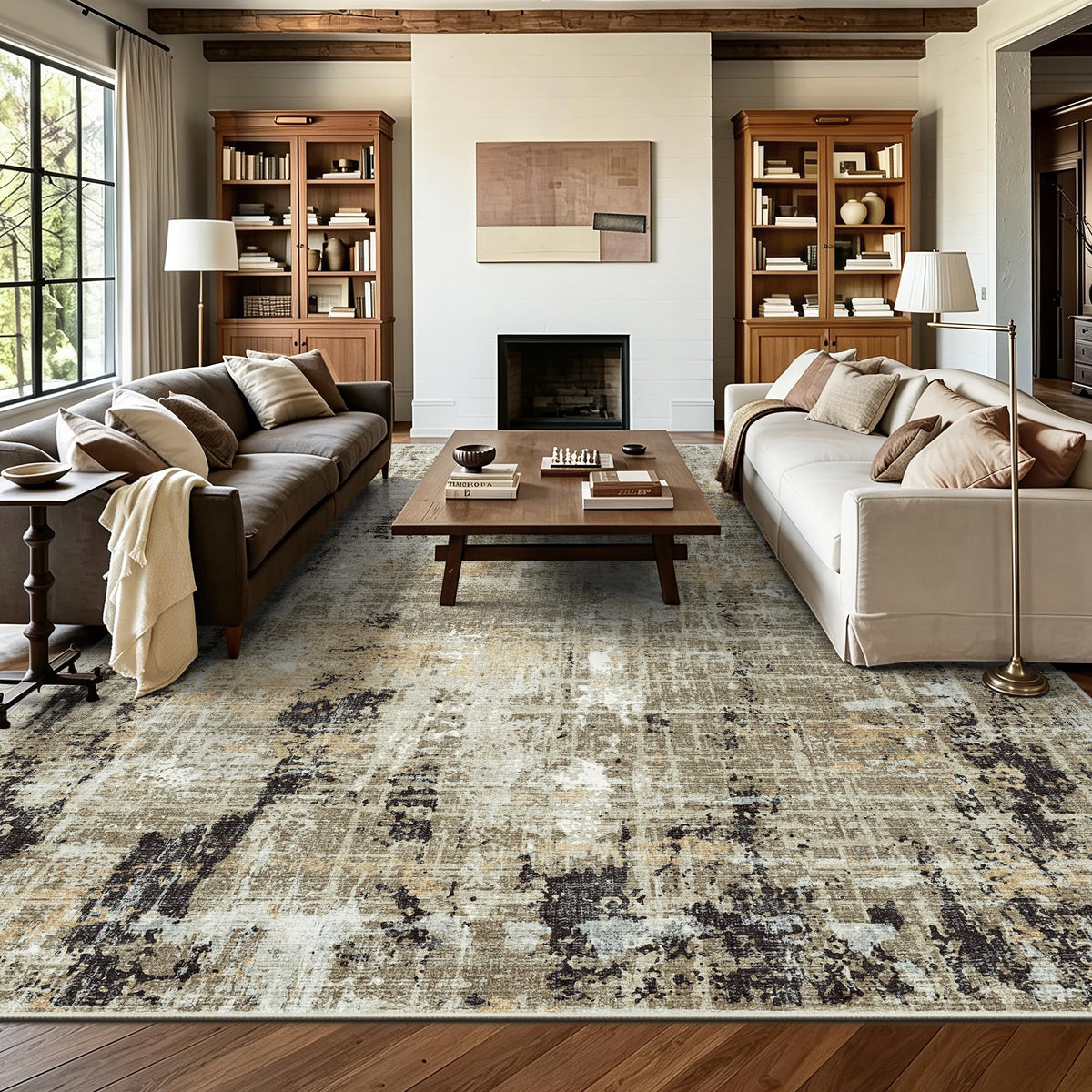 8x10 Area Rugs, Abstract Morden Soft Washable Rug, Non-Slip Low Pile Rugs for Living Room, Bedroom, Dining Room, Home, Office(Ocean Blue)