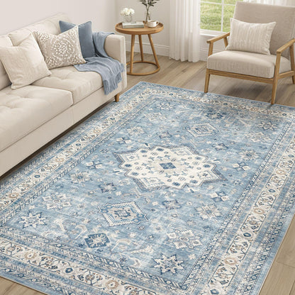 cotiled 9x12 Area Rug for Living Room, Washable, Traditional, Beige