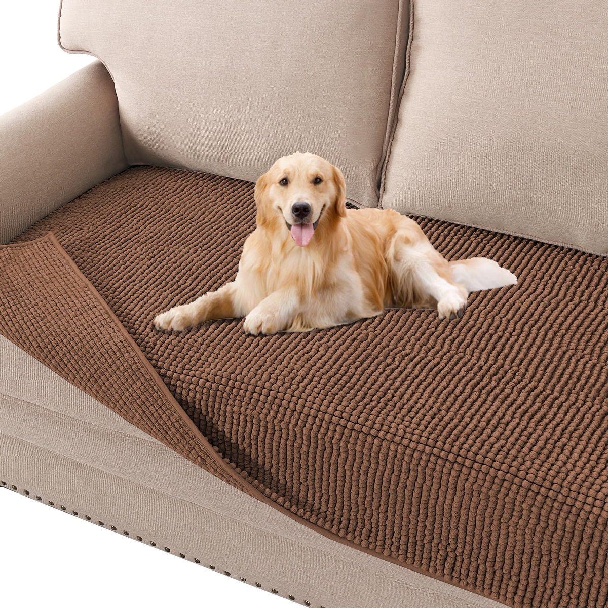 H.VERSAILTEX Plush Chenille Dog Bed Cover Thick Soft Sofa Cover for 3 Cushion Couch Anti Slip Couch Cover Furniture Protector for Dog, Pet, Cat (35" x 82", Ivory)