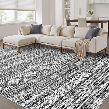 Nakagishi 10X14 Area Rugs for Living Room: Washable Modern Abstract Rug with Non-Slip Silicone Backing Low Pile Soft Carpet for Bedroom & Dining Decor Ideal for Families with Kids and Pets-Brown