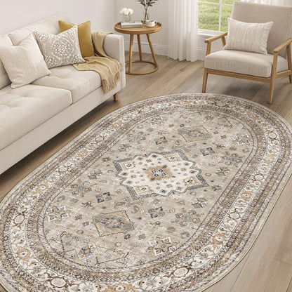 cotiled 9x12 Area Rug for Living Room, Washable, Traditional, Beige