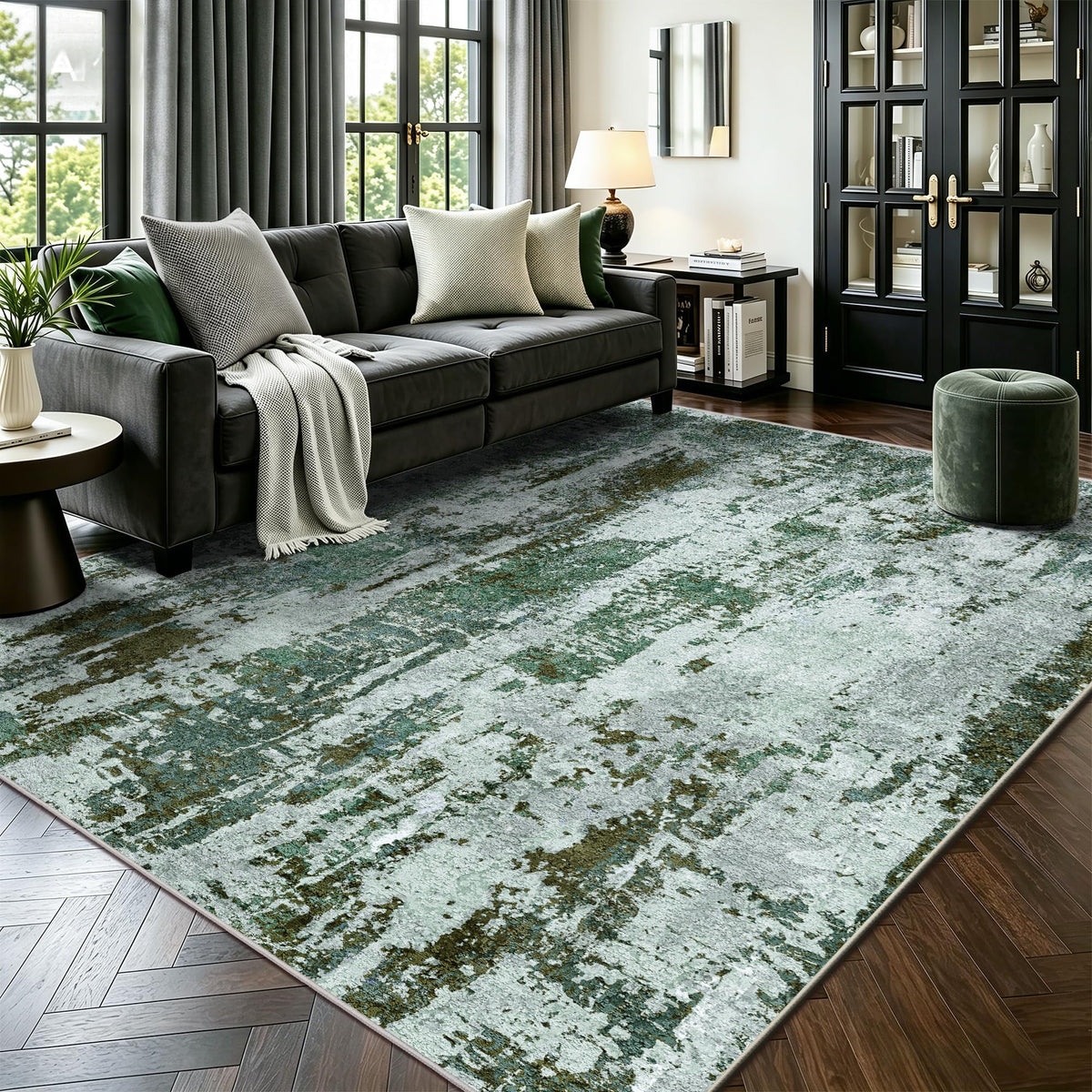 8x10 Area Rugs, Abstract Morden Soft Washable Rug, Non-Slip Low Pile Rugs for Living Room, Bedroom, Dining Room, Home, Office(Ocean Blue)