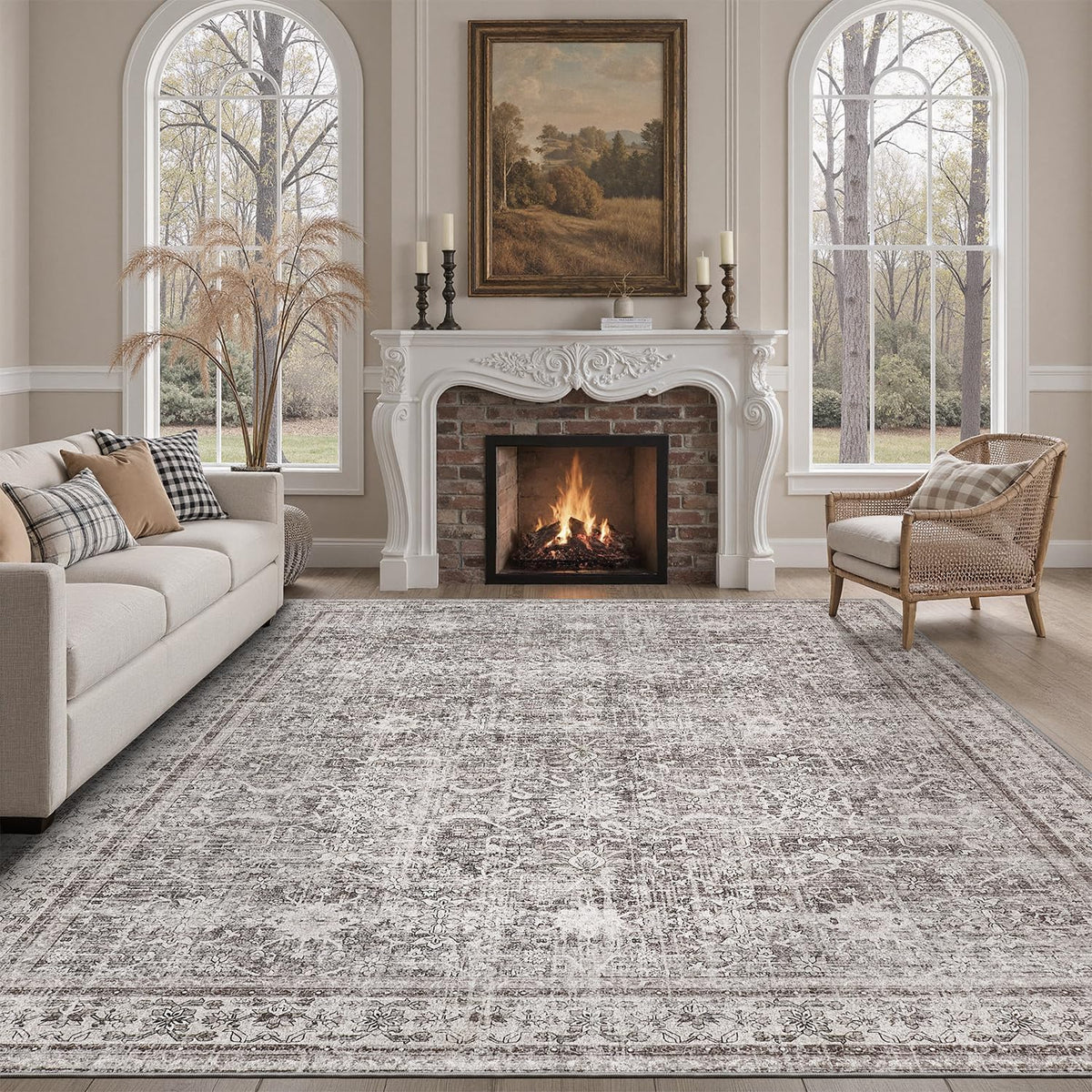 DCX 8x10 Area Rug Living Room: Washable Botanical Carpet Blue and Green