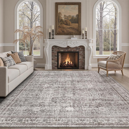 DCX 8x10 Area Rug Living Room: Washable Botanical Carpet Blue and Green