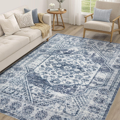 cotiled 9x12 Area Rug for Living Room, Washable, Traditional, Beige
