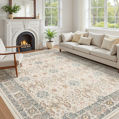 cotiled 9x12 Area Rug for Living Room, Washable, Traditional, Beige