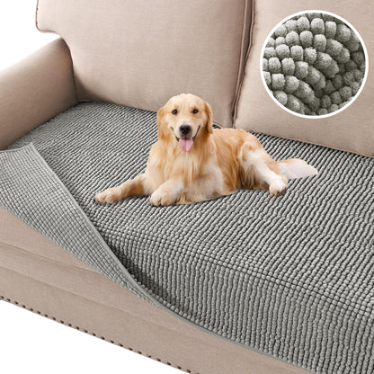 H.VERSAILTEX Plush Chenille Dog Bed Cover Thick Soft Sofa Cover for 3 Cushion Couch Anti Slip Couch Cover Furniture Protector for Dog, Pet, Cat (35" x 82", Ivory)