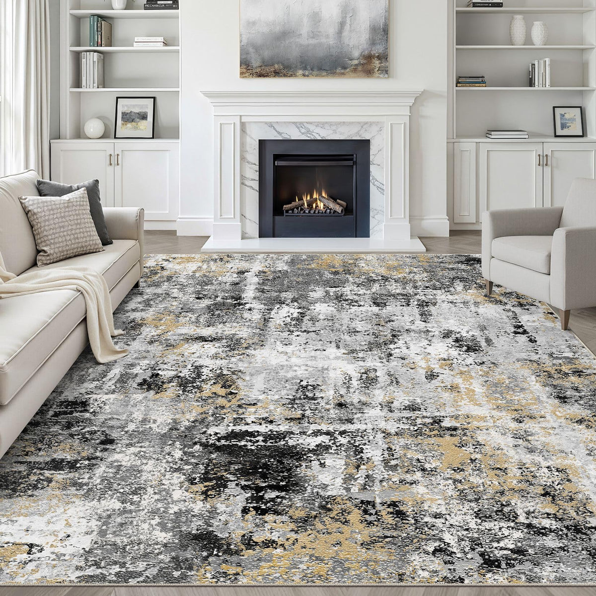 LOONGRUG 6x9 Area Rugs Washable Neutral Modern Abstract Living Room Rug