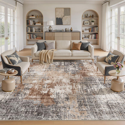 DMOYEST Area Rug Living Room Rugs 9x12 Washable Abstract Grey Carpet