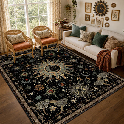 Vacuum-Friendly, 8x10 Washable Area Rug, Black Gold Beige Red