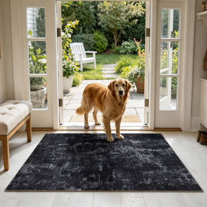 Sasttie 8x10 Washable Area Rug, Modern Abstract Large Carpet, Black & White