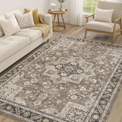 cotiled 9x12 Area Rug for Living Room, Washable, Traditional, Beige
