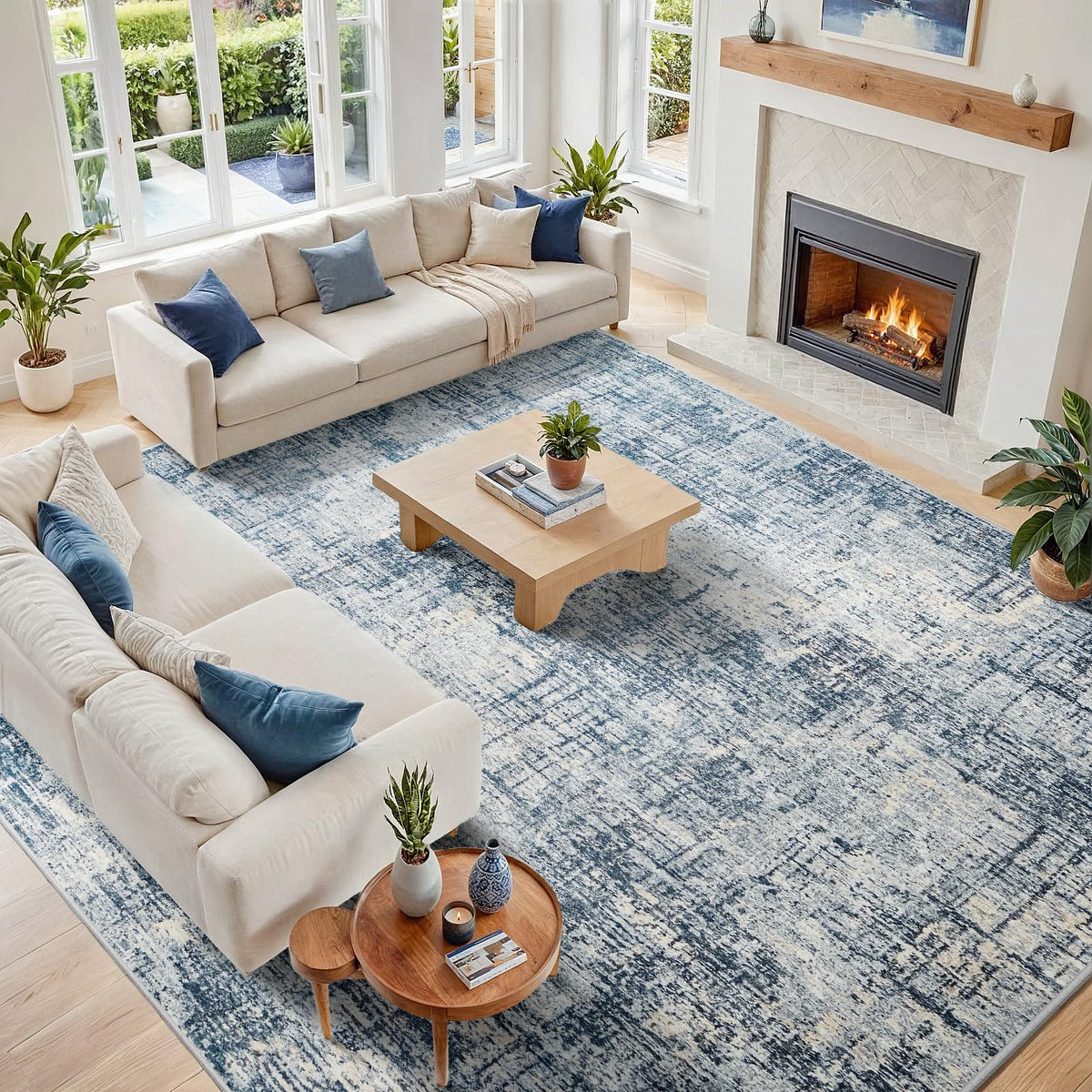 8x10 Washable Area Rug for Living Room Bedroom: Non-Slip Modern White Gray