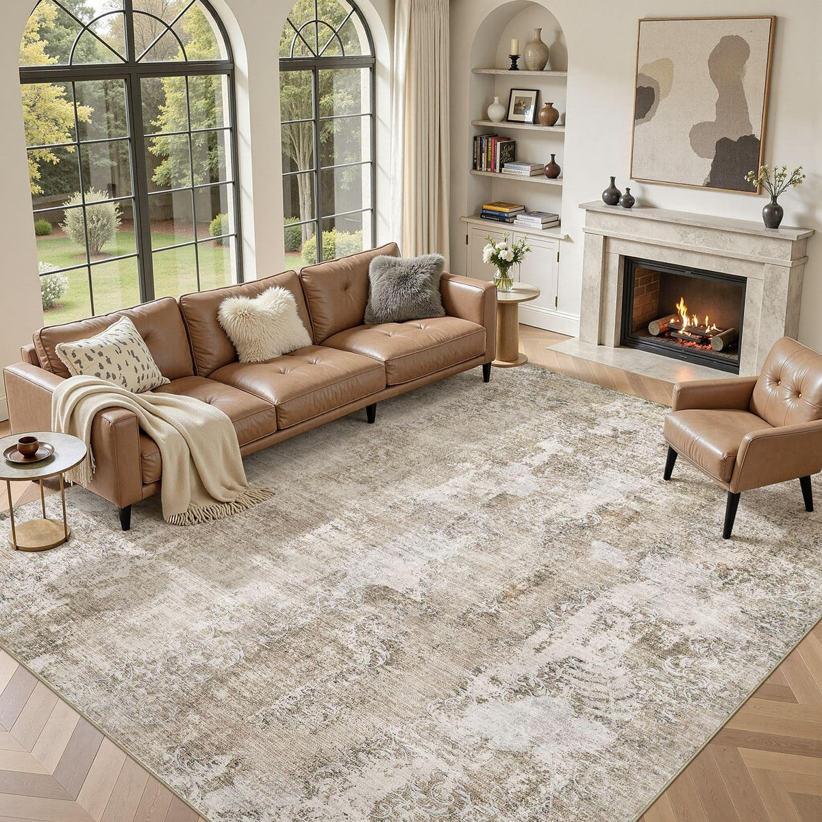 DMOYEST Area Rug Living Room Rugs 9x12 Washable Abstract Grey Carpet