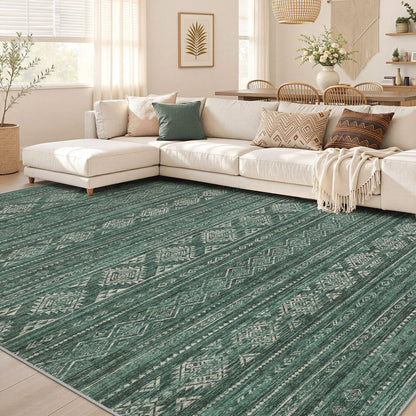 Nakagishi 10X14 Area Rugs for Living Room: Washable Modern Abstract Rug with Non-Slip Silicone Backing Low Pile Soft Carpet for Bedroom & Dining Decor Ideal for Families with Kids and Pets-Brown