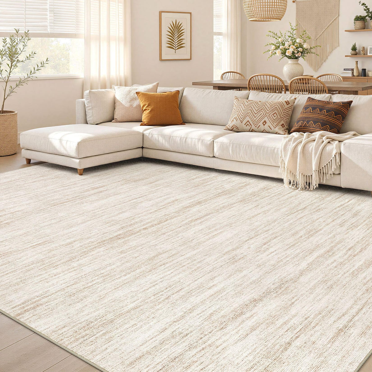 Nakagishi 10X14 Area Rugs for Living Room: Washable Modern Abstract Rug with Non-Slip Silicone Backing Low Pile Soft Carpet for Bedroom & Dining Decor Ideal for Families with Kids and Pets-Brown