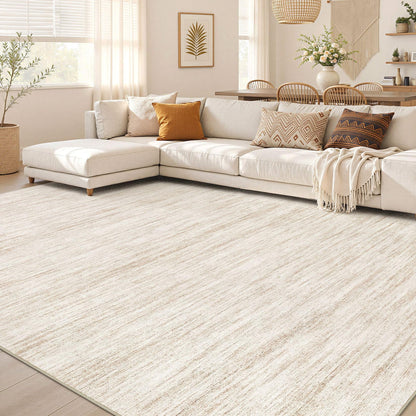 Nakagishi 10X14 Area Rugs for Living Room: Washable Modern Abstract Rug with Non-Slip Silicone Backing Low Pile Soft Carpet for Bedroom & Dining Decor Ideal for Families with Kids and Pets-Brown