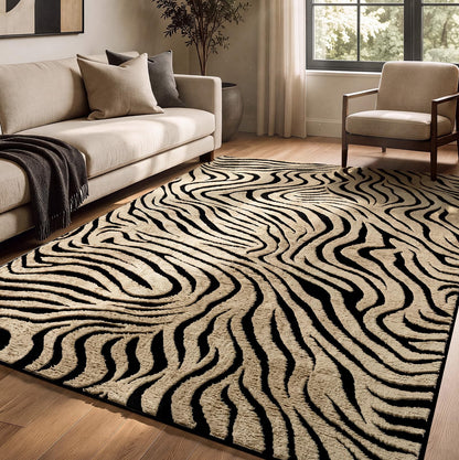 YIHOUSE 5×7 Ft Area Rugs for Living Room: Modern Washable Rug - Abstract Black and Cream White Rug for Bedroom Dining Room Office Playroom Nursery Home Decor - Nonslip Non-Shedding Striped Rugs