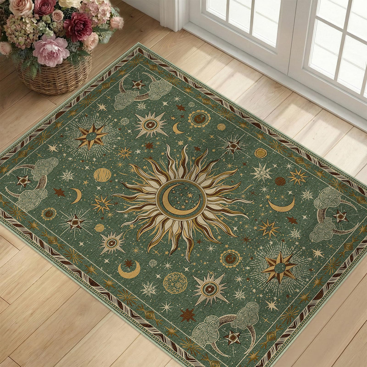 Vacuum-Friendly, 8x10 Washable Area Rug, Black Gold Beige Red