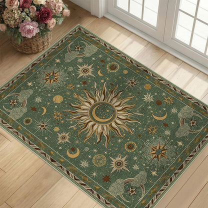 Vacuum-Friendly, 8x10 Washable Area Rug, Black Gold Beige Red