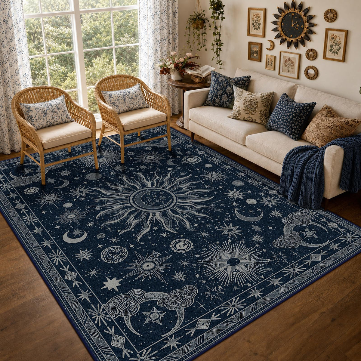 Vacuum-Friendly, 8x10 Washable Area Rug, Black Gold Beige Red
