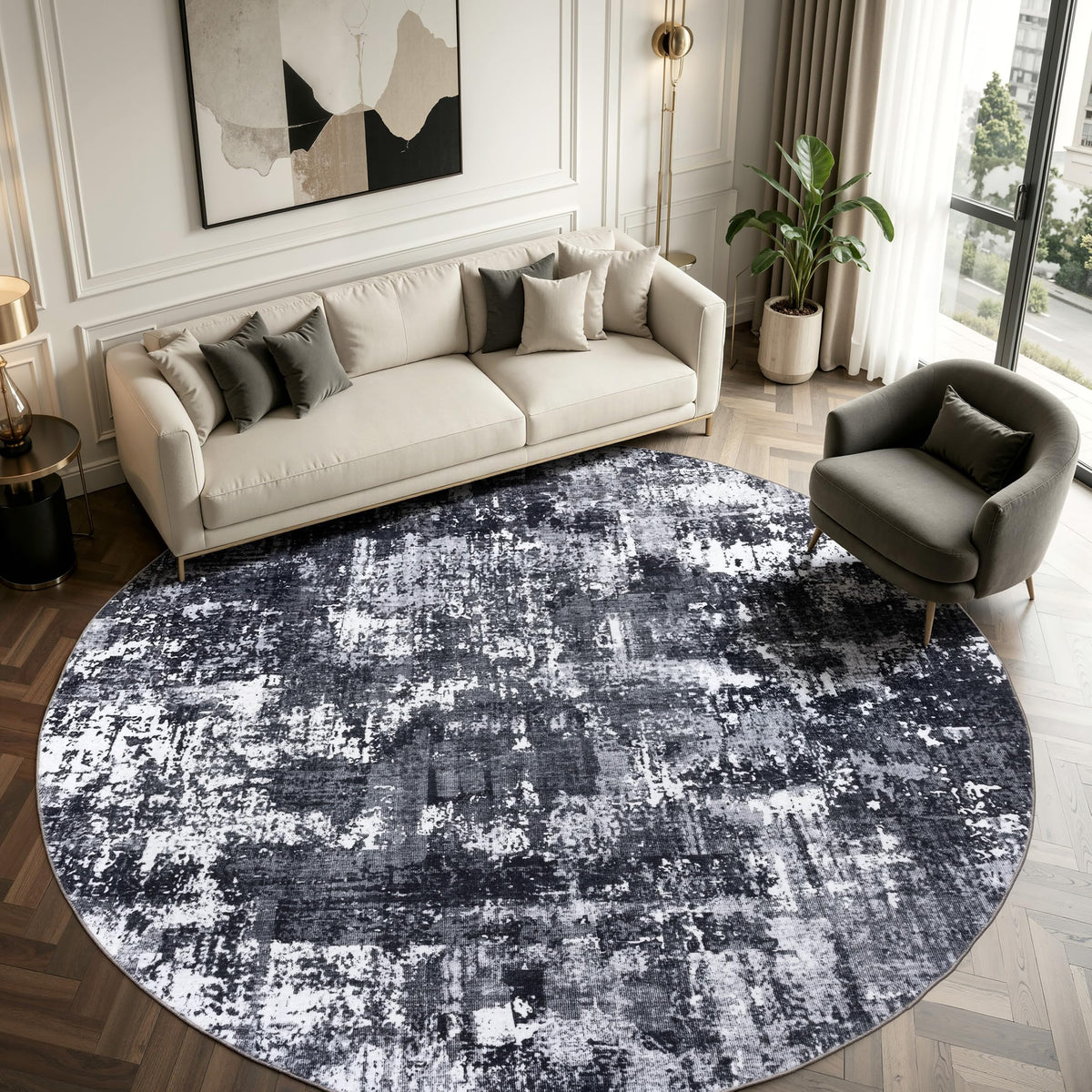 Sasttie 8x10 Washable Area Rug, Modern Abstract Large Carpet, Black & White