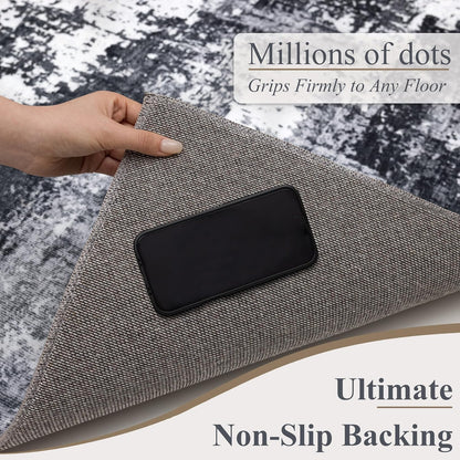 Sasttie 8x10 Washable Area Rug, Modern Abstract Large Carpet, Black & White