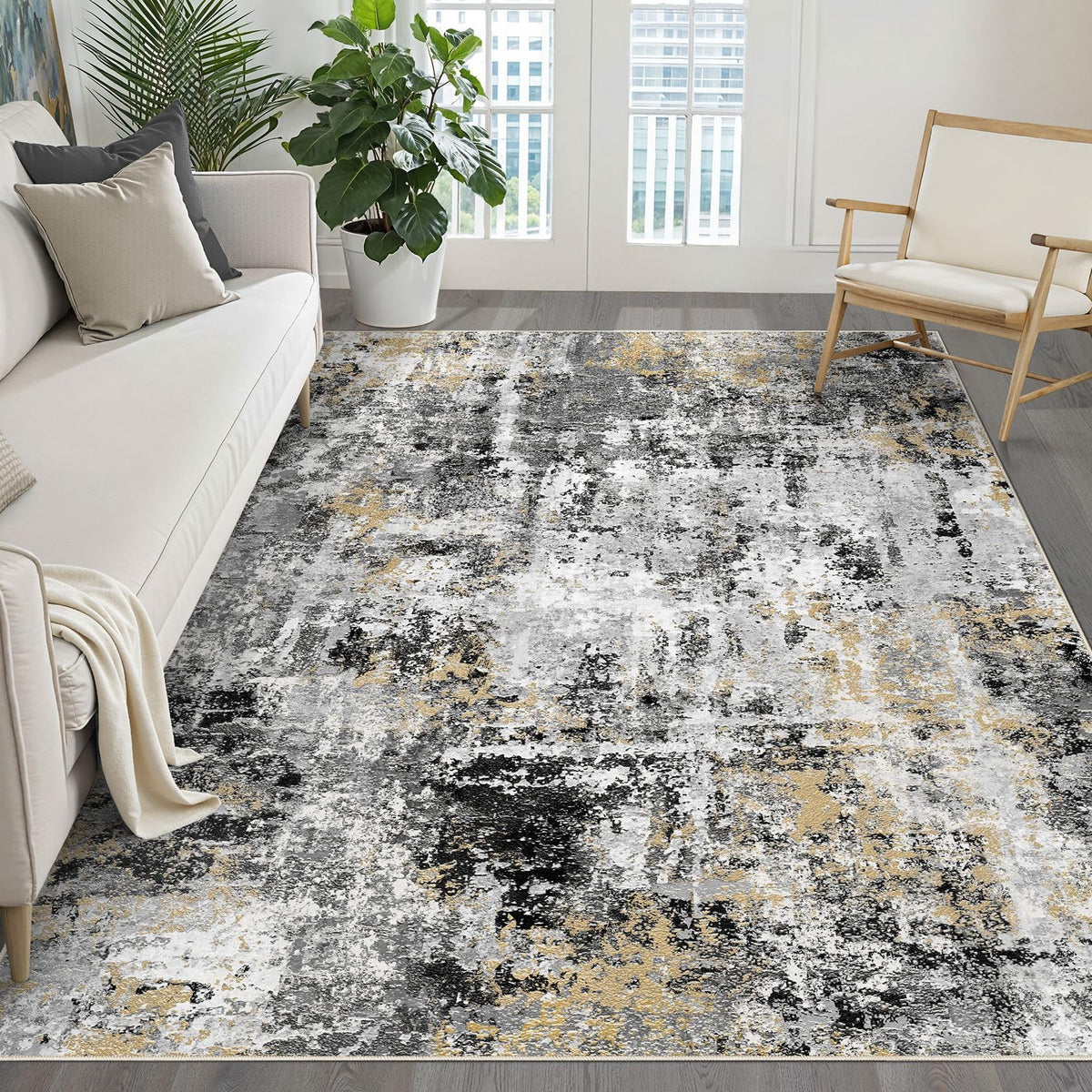 LOONGRUG 6x9 Area Rugs Washable Neutral Modern Abstract Living Room Rug