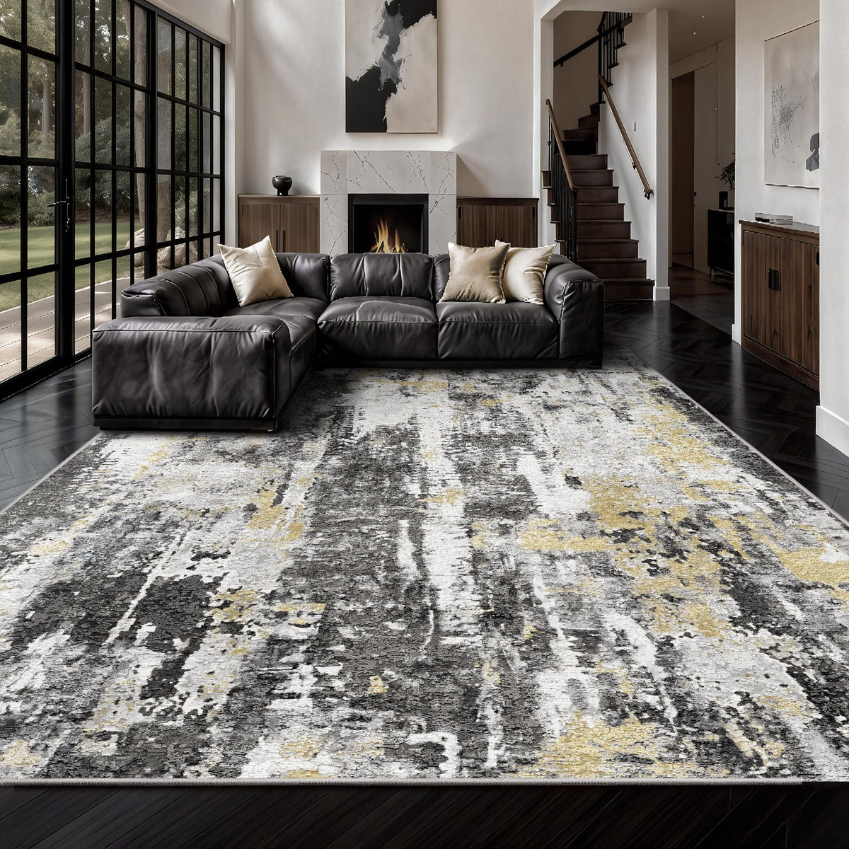 8x10 Area Rugs, Abstract Morden Soft Washable Rug, Non-Slip Low Pile Rugs for Living Room, Bedroom, Dining Room, Home, Office(Ocean Blue)