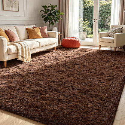Beige 8x10 Area Rugs for Living Room, Fluffy Shag Rug Large Bedroom Carpet