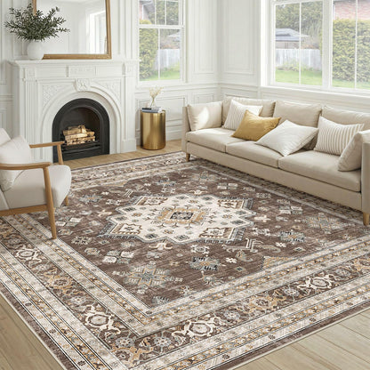 cotiled 9x12 Area Rug for Living Room, Washable, Traditional, Beige